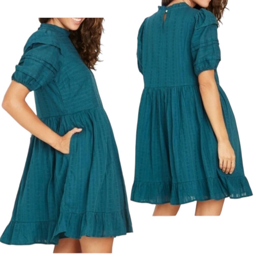 Universal Thread Mini Dress Womens Large Green Embroidered Short Sleeve Bohemian - Picture 2 of 13